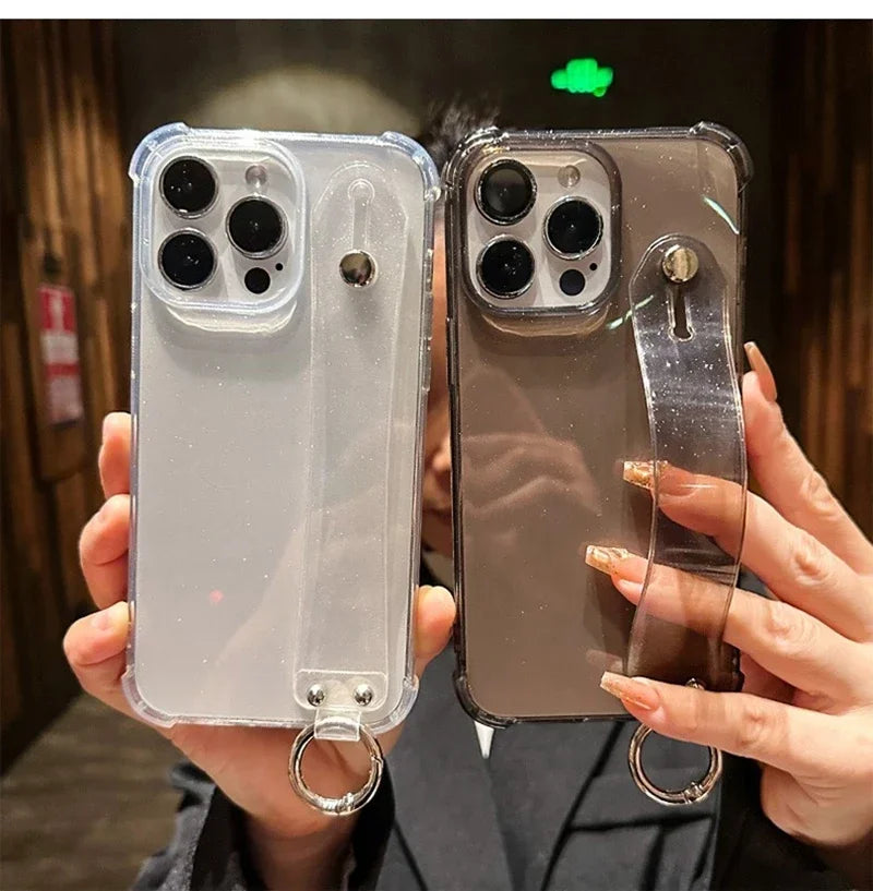 Transparent Glitter Wrist Strap Phone Case