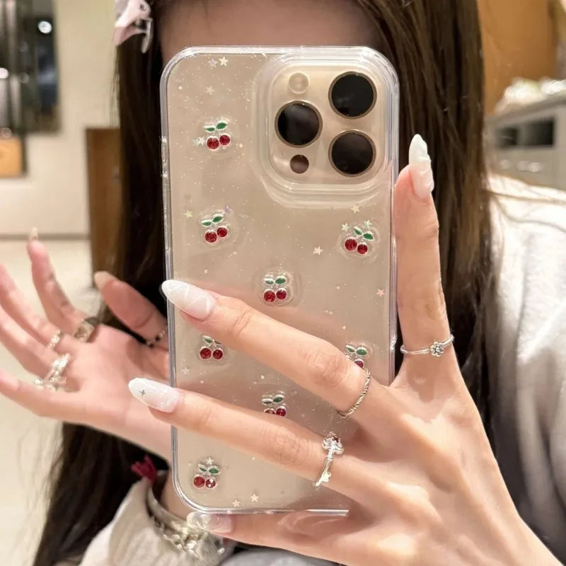 Epoxy Cherry Glitter iPhone Case