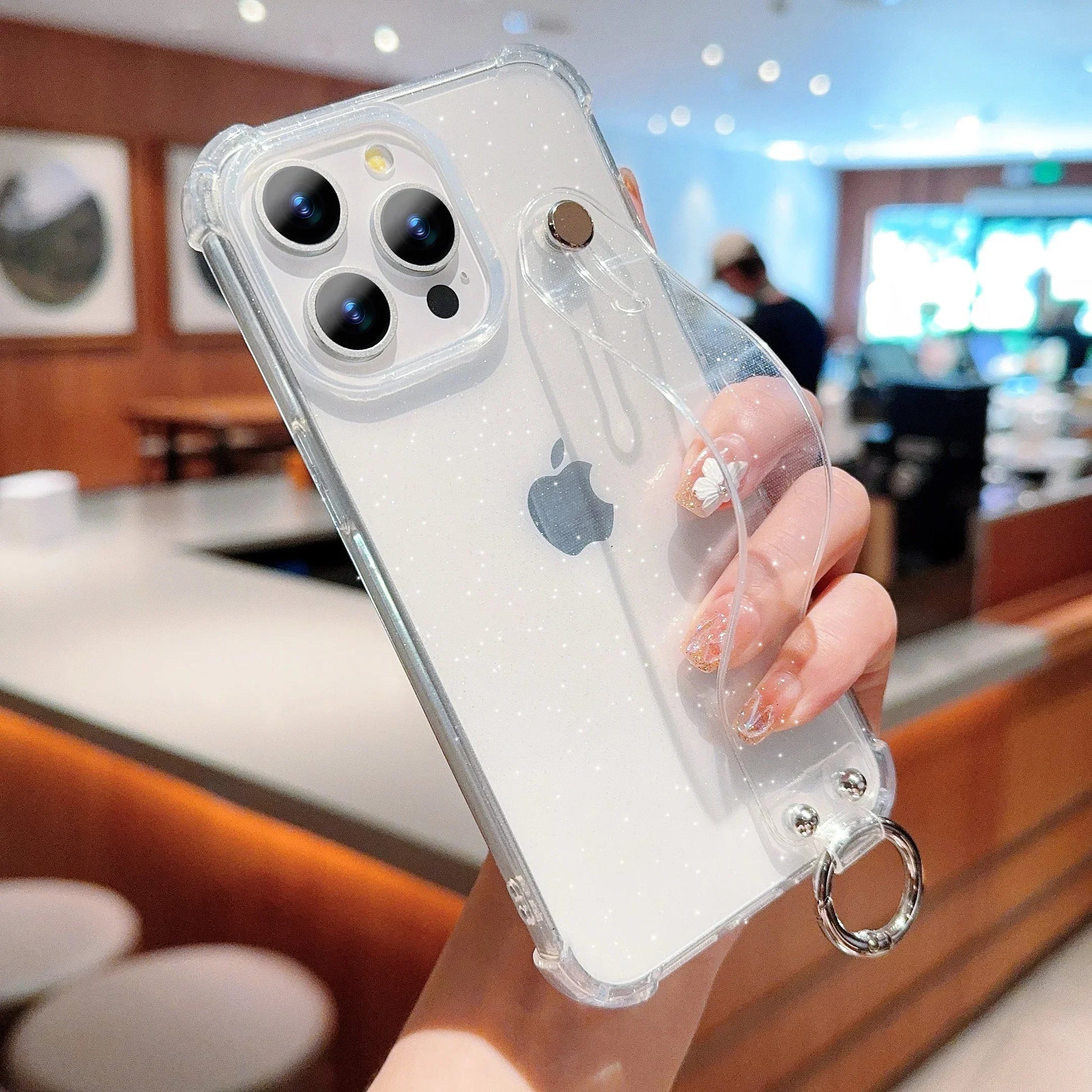 Transparent Glitter Wrist Strap Phone Case