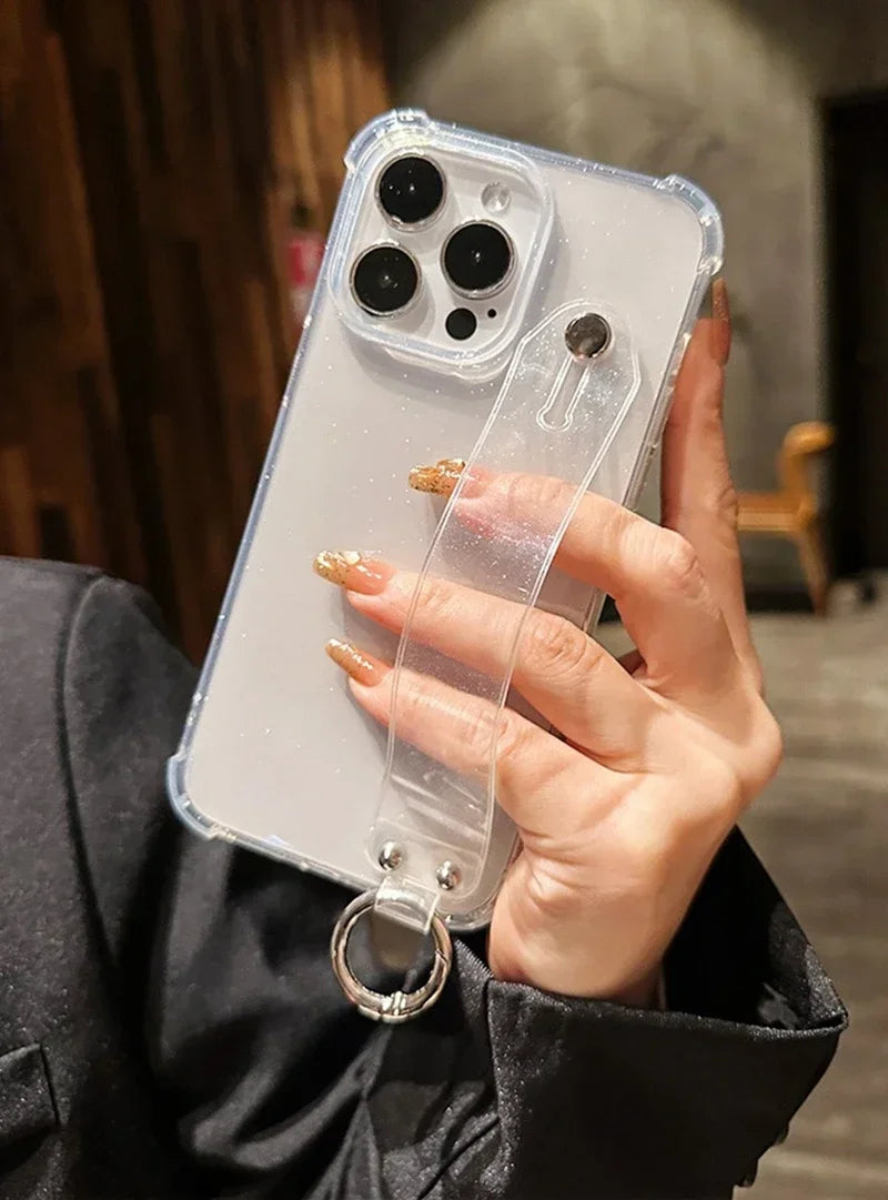 Transparent Glitter Wrist Strap Phone Case