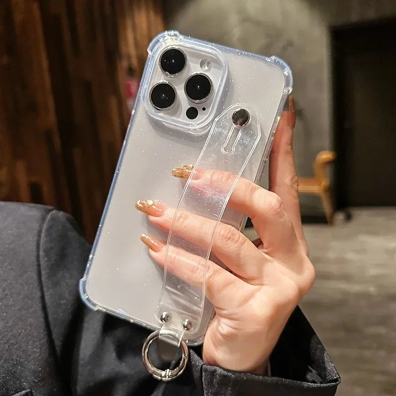 Transparent Glitter Wrist Strap Phone Case