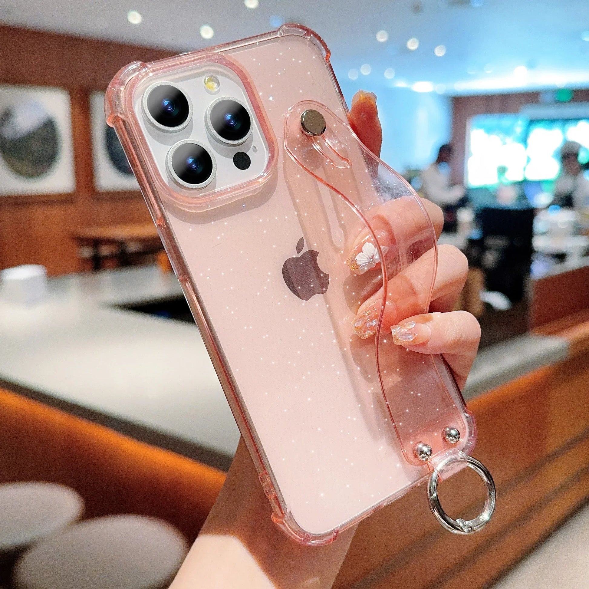 Transparent Glitter Wrist Strap Phone Case