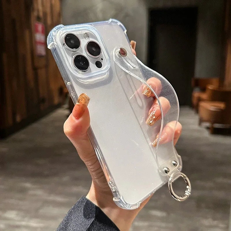Transparent Glitter Wrist Strap Phone Case