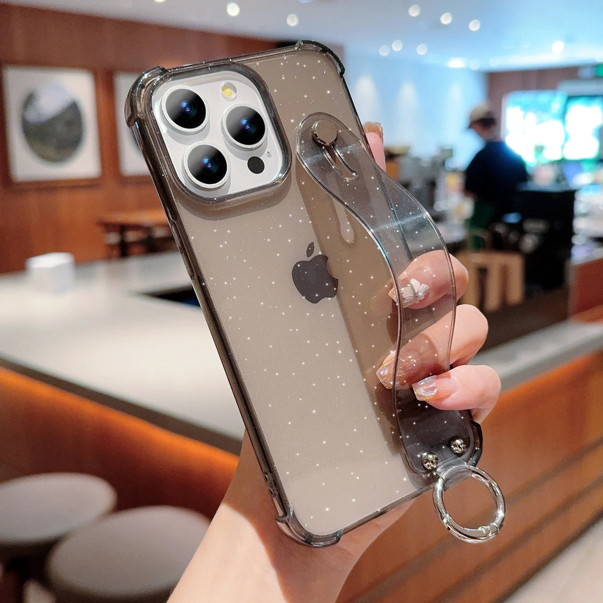 Transparent Glitter Wrist Strap Phone Case