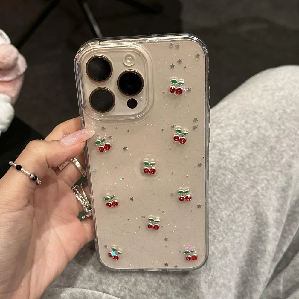 Epoxy Cherry Glitter iPhone Case