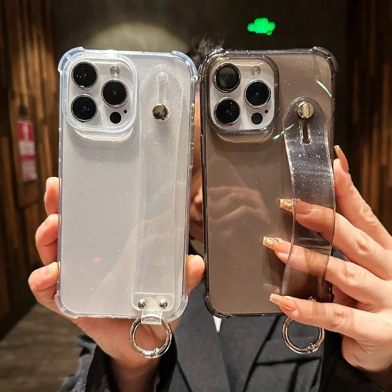 Transparent Glitter Wrist Strap Phone Case