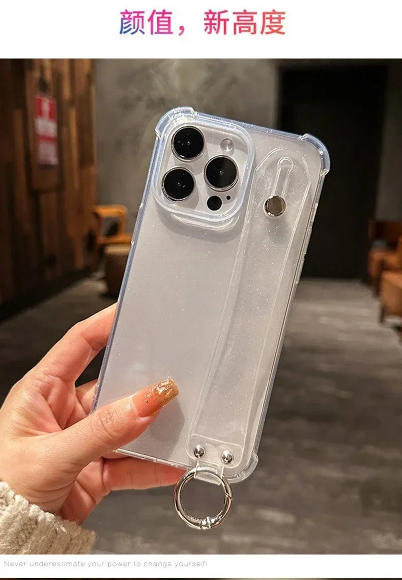 Transparent Glitter Wrist Strap Phone Case