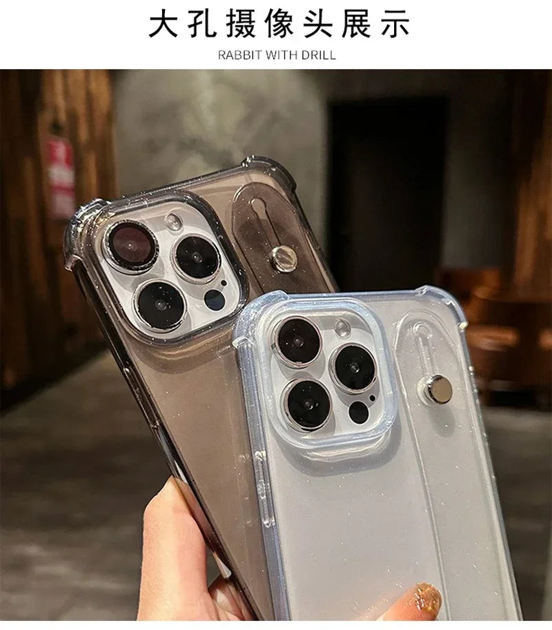 Transparent Glitter Wrist Strap Phone Case