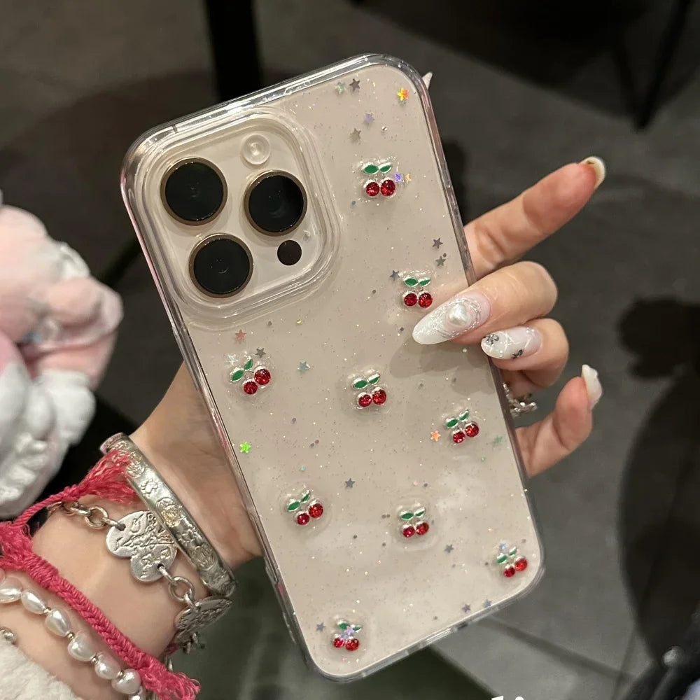 Epoxy Cherry Glitter iPhone Case