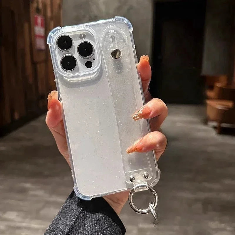 Transparent Glitter Wrist Strap Phone Case