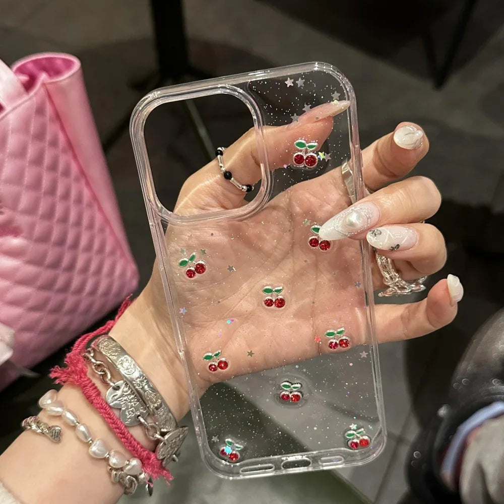 Epoxy Cherry Glitter iPhone Case