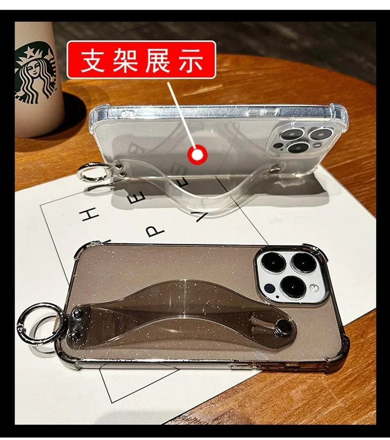 Transparent Glitter Wrist Strap Phone Case