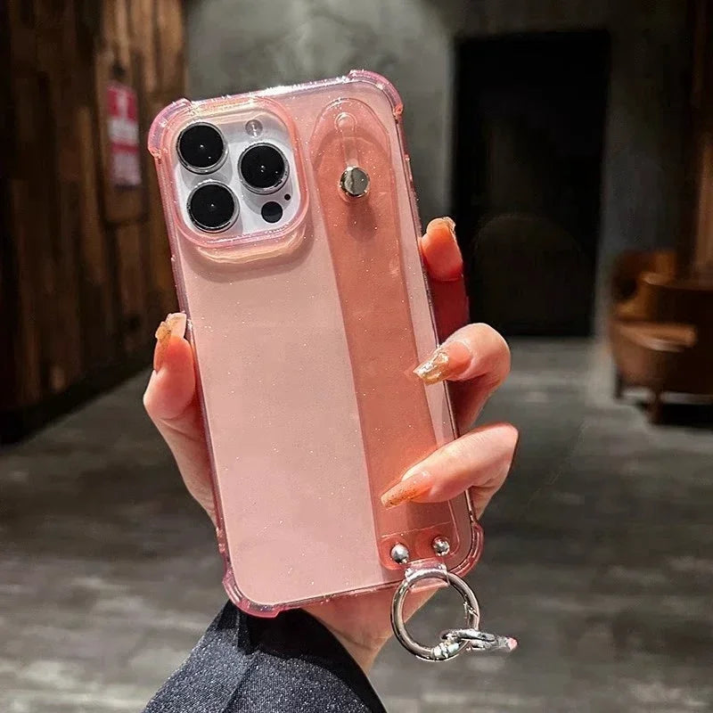Transparent Glitter Wrist Strap Phone Case