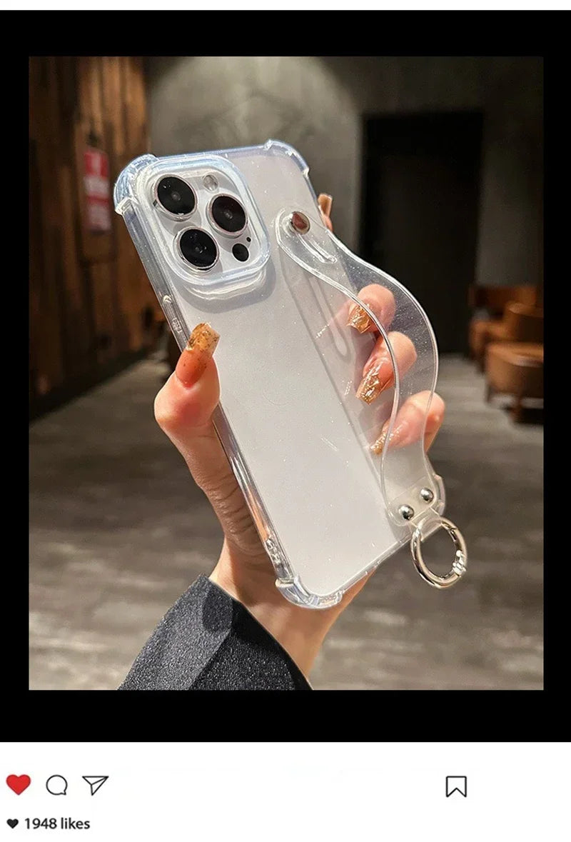 Transparent Glitter Wrist Strap Phone Case