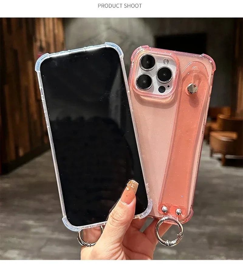Transparent Glitter Wrist Strap Phone Case